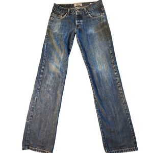 Naked & Famous Jeans Mens Blue Dry Indigo Slub Slim Guy Denim Distressed